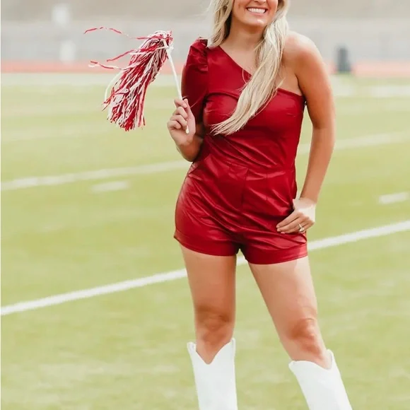 TCEC Other Red Faux Leather Love Shop Shorts One Piece Blush